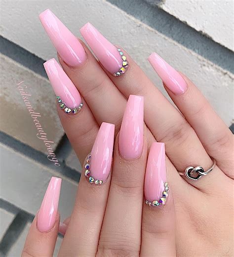 acrylic nails rhinestones|clear pink nails with rhinestones.